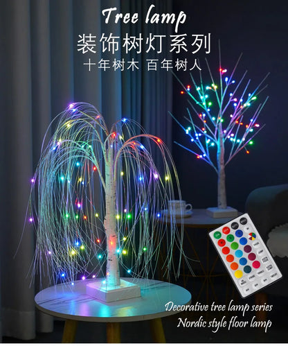 LED Night Light 16 Color Weeping Willow Tabletop Lamp Bedroom Bedside Party Wedding Christmas Office Decor Gift Fairy Tree Light