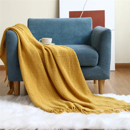Textile City Nordic Knitted Throw Blanket Shawl Sofa Blanket Soild with Tassels Sofa Scarf Emulation Fleece Bedspread Decor