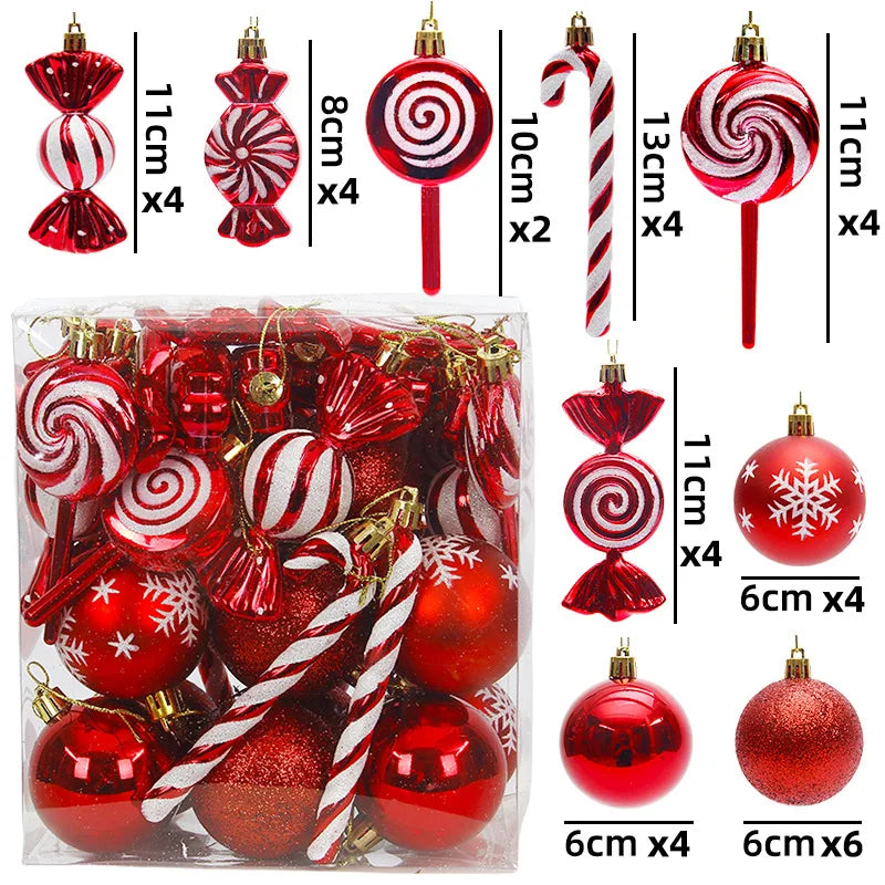 29/36/40pcs Christmas Ball Silver Red Christmas Tree Hanging Pendants Printed Special-shaped Gold Christmas Spheres 2024 New