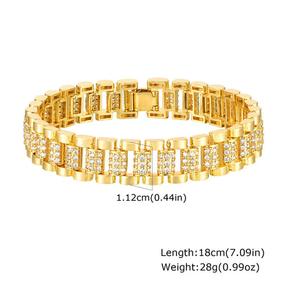 Paperclip Chain Bracelet 14K Gold Plated Cubic Zirconia Watch Strap Chunky Link Adjustable Stackable Jewelry For Women Girl Gift