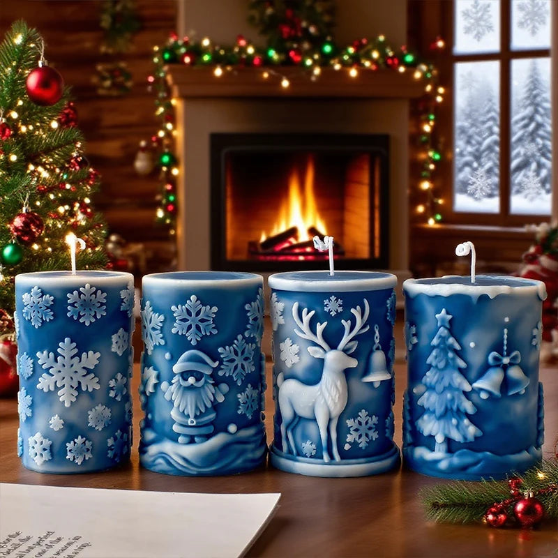 DIY Christmas Decoration Ornament Candlestick Silicone MoldSnowflake Cylindrical Aromatherapy Candle Mould for Christmas Gifts