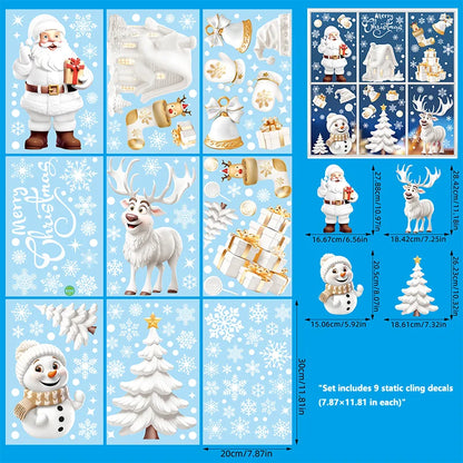 Christmas Window Clings Set Santa Cabin Reindeer Snowman Snowflake Gifts Holiday Static Stickers Mall Balcony Shop Decoration