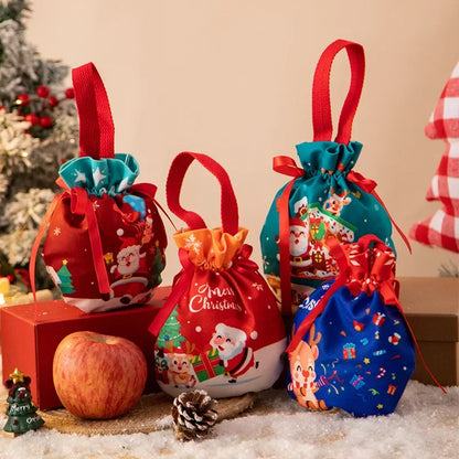 1-5Pcs Christmas Handheld Handle Drawstring Bag New Year Party Holiday Snacks Jewelry Snacks Christmas Eve Apple Storage Bag