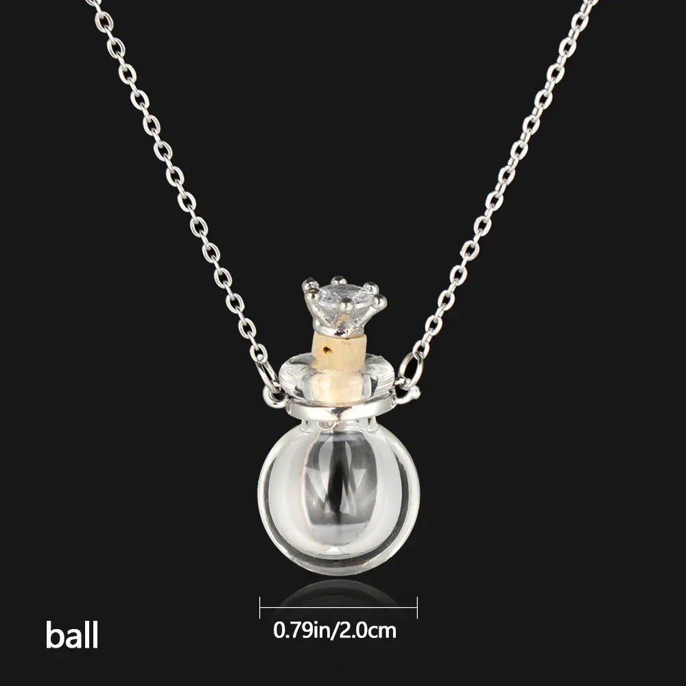 Transparent Glass Vial Necklace Wishing Bottle Dried Flower Pendant Jewellery Openable Screw Cap Steel Chain Charm Perfume Jars