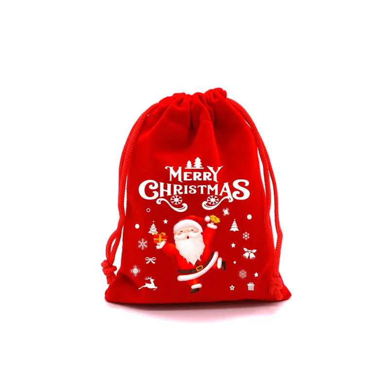 Christmas Velvet Bags 9x12cm 13x18cm Small Candy Gifts Bag Drawstring Pouch Xmas Decoration Favor Bracelet Jewelry Packaging Bag