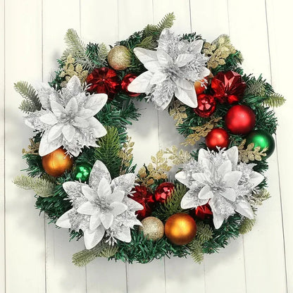 50/10x Large Artificial Sparking Glitter Christmas Flowers DIY Xmas Tree Floral Ornaments Red Poinsettia Flower for Party Decora