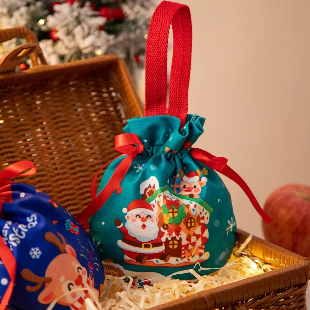 1-5Pcs Christmas Handheld Handle Drawstring Bag New Year Party Holiday Snacks Jewelry Snacks Christmas Eve Apple Storage Bag