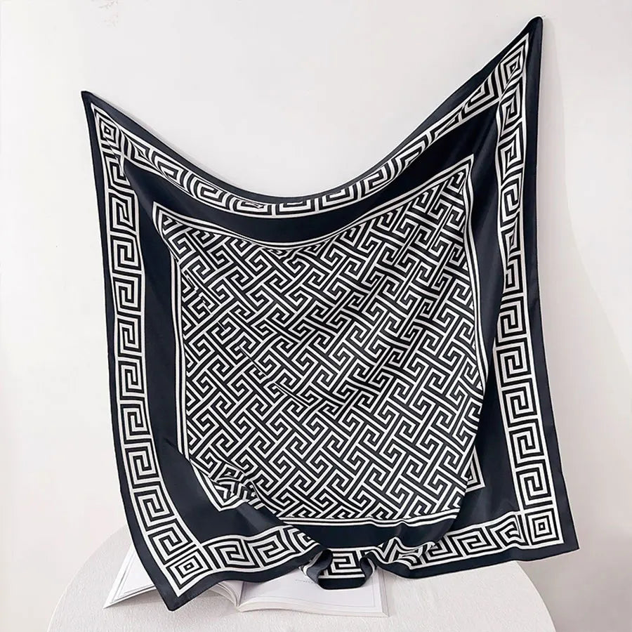 New Fashion Luxury Printing 90*90CM Women Scarf Satin Twill Square Big Shawl Elegant Headscarf Beach Sun Protection Bandana