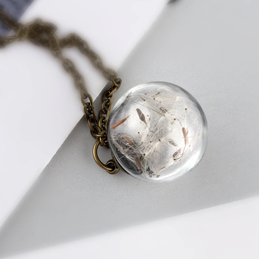 Transparent Glass Vial Necklace Wishing Bottle Dried Flower Pendant Jewellery Openable Screw Cap Steel Chain Charm Perfume Jars