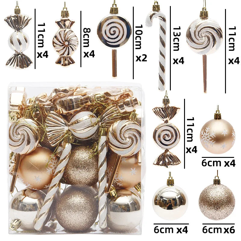 29/36/40pcs Christmas Ball Silver Red Christmas Tree Hanging Pendants Printed Special-shaped Gold Christmas Spheres 2024 New