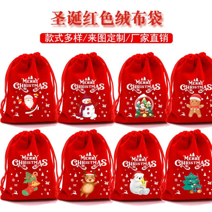 Christmas Velvet Bags 9x12cm 13x18cm Small Candy Gifts Bag Drawstring Pouch Xmas Decoration Favor Bracelet Jewelry Packaging Bag