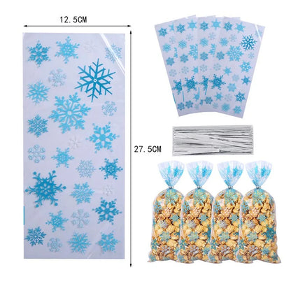 10/20/30/40/50/100pcs Christmas Cellophane Bags Snowflake Treat Bag Winter Goodie Bag Blue Plastic Snowflake Bag with Twist Ties