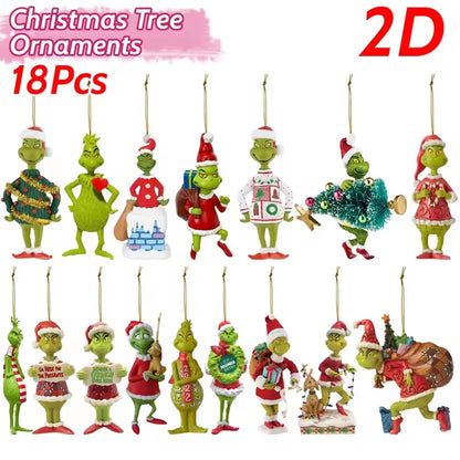 2D Acrylic Paper Christmas Tree Green Monsters Ornaments Cute Green Monsters Christmas Tree Pendants Christmas Cartoon Ornaments