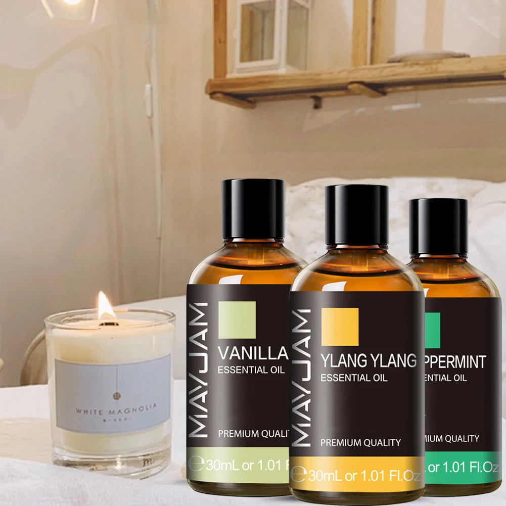 MAYJAM 1PCS 30ML Aromatherapy Essential Oil Lavender Vanilla Jasmine Eucalyptus Peppermint Aroma Oil for Diffuser Candle Soap