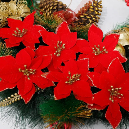 50/10x Large Artificial Sparking Glitter Christmas Flowers DIY Xmas Tree Floral Ornaments Red Poinsettia Flower for Party Decora