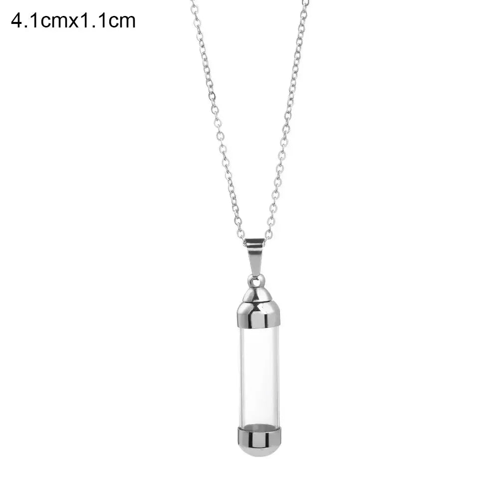 Transparent Glass Vial Necklace Wishing Bottle Dried Flower Pendant Jewellery Openable Screw Cap Steel Chain Charm Perfume Jars