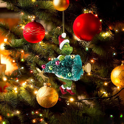 2D Acrylic Paper Christmas Tree Green Monsters Ornaments Cute Green Monsters Christmas Tree Pendants Christmas Cartoon Ornaments