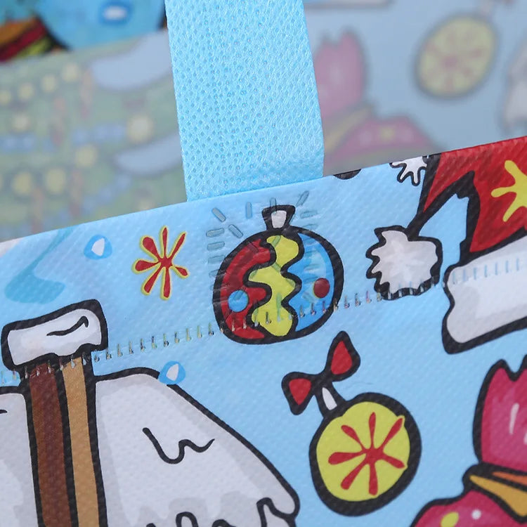 10PC New in Christmas Gift Bags Cartoon Cute Print Santa Elk Snowman Printing Non Woven Foldable Storage Handbag Party Supplies