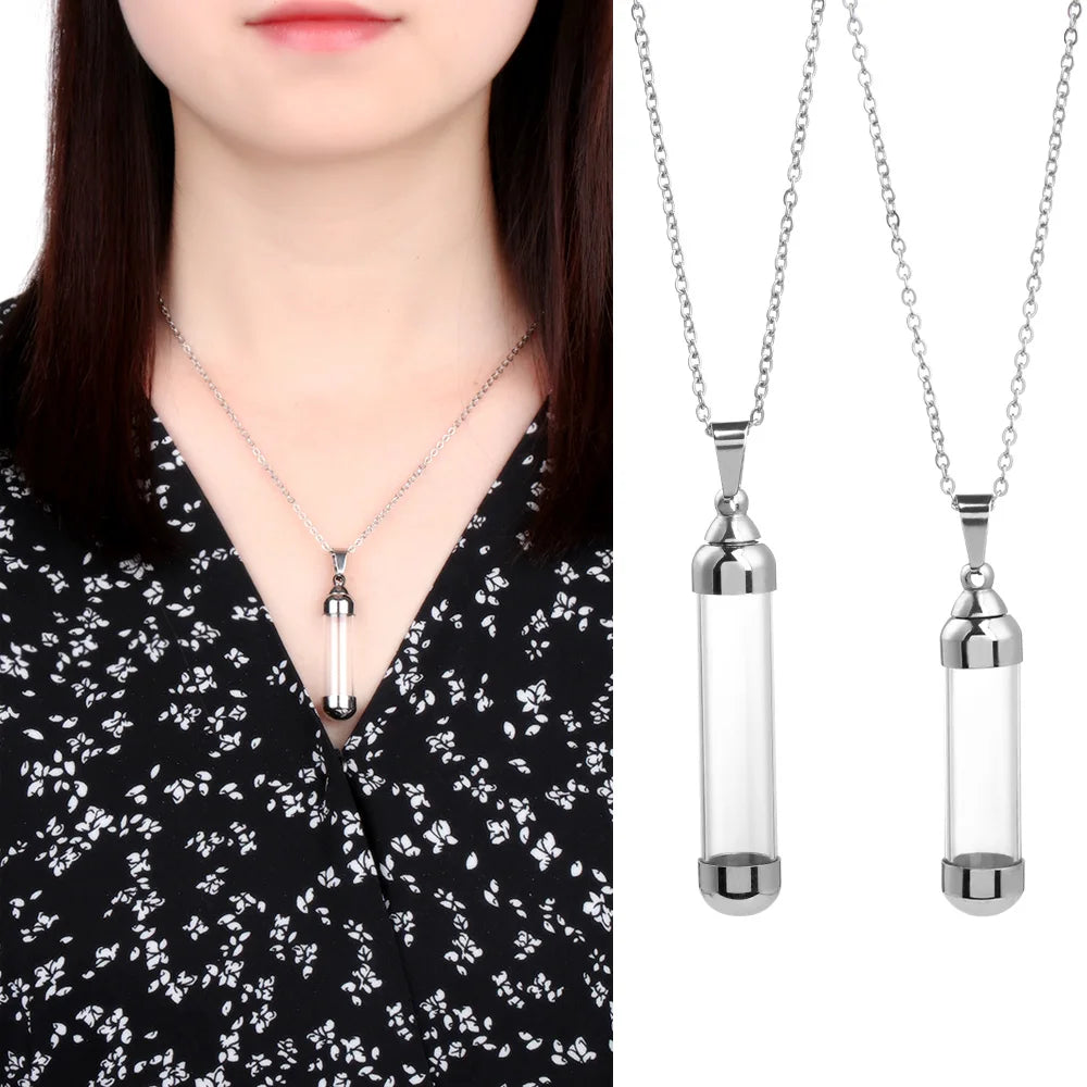 Transparent Glass Vial Necklace Wishing Bottle Dried Flower Pendant Jewellery Openable Screw Cap Steel Chain Charm Perfume Jars