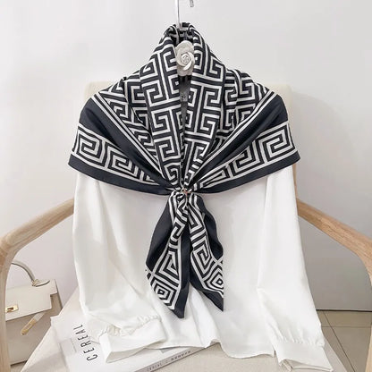 New Fashion Luxury Printing 90*90CM Women Scarf Satin Twill Square Big Shawl Elegant Headscarf Beach Sun Protection Bandana