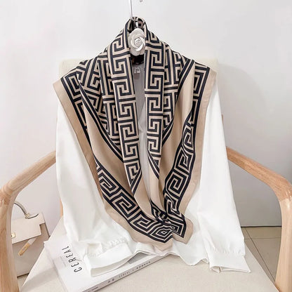 New Fashion Luxury Printing 90*90CM Women Scarf Satin Twill Square Big Shawl Elegant Headscarf Beach Sun Protection Bandana