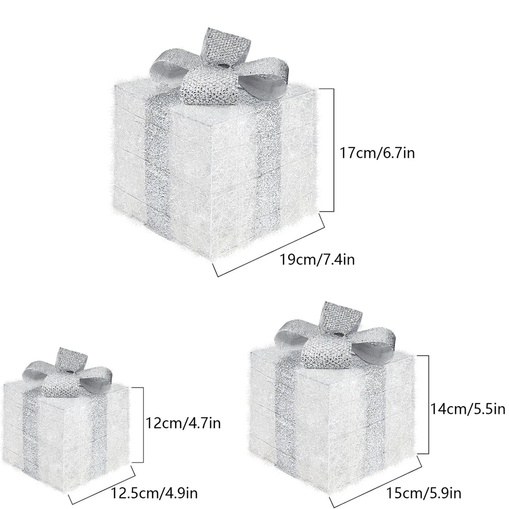 Set of 3 Christmas Lighted Gift Boxes,LED Light Up Present Box Decorations for Outdoor Indoor Christmas Tree, Yard, Home Decor