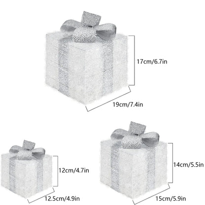 Set of 3 Christmas Lighted Gift Boxes,LED Light Up Present Box Decorations for Outdoor Indoor Christmas Tree, Yard, Home Decor