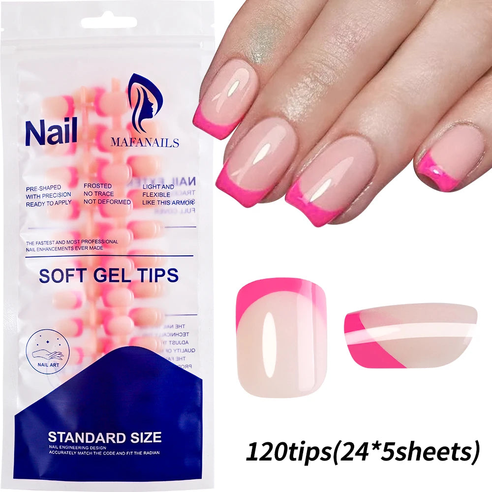 240/120Pcs Colorful French Short Square False Nails Full Cover Fake Nail Tip Extension Acrylic Wearable Ballerina Press on Nails
