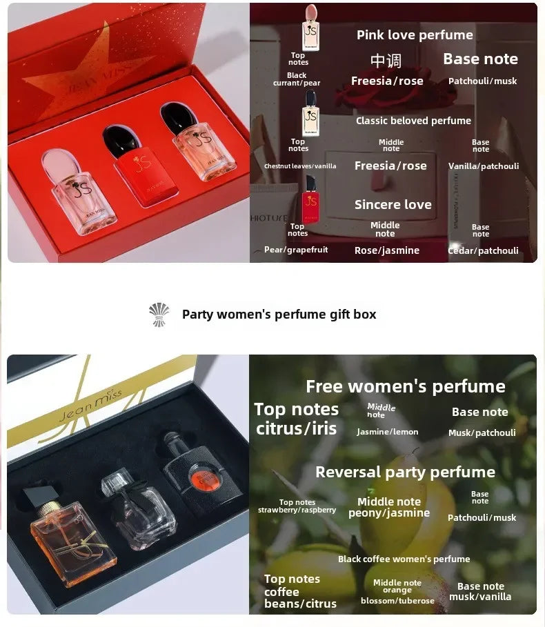 30ML*3 Set Floral Scented Perfume Eau De Parfum for Women Long Lasting Pheromone Fragrance with High Quality Gift Box