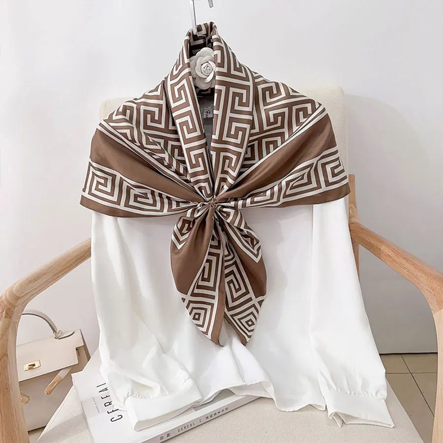 New Fashion Luxury Printing 90*90CM Women Scarf Satin Twill Square Big Shawl Elegant Headscarf Beach Sun Protection Bandana