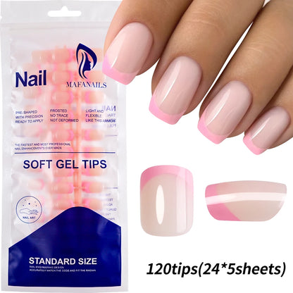 240/120Pcs Colorful French Short Square False Nails Full Cover Fake Nail Tip Extension Acrylic Wearable Ballerina Press on Nails