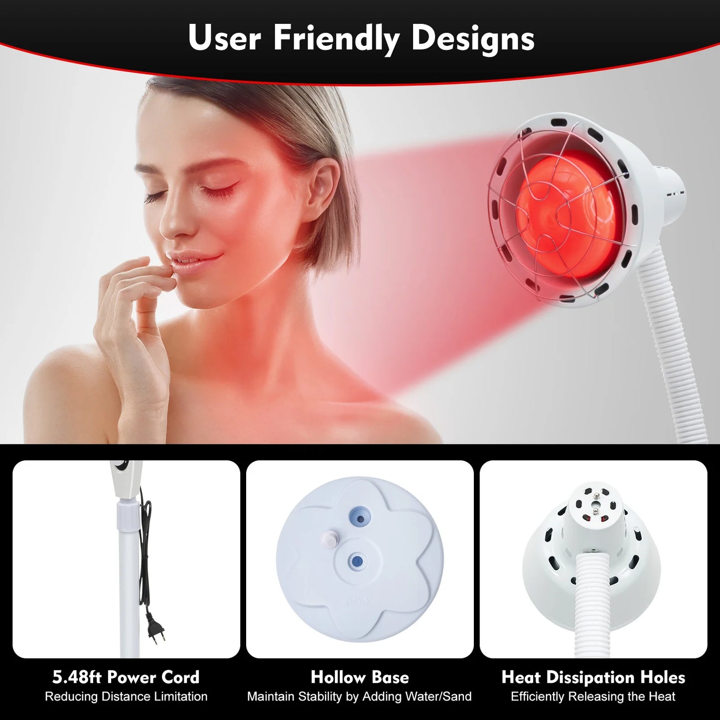 275W Adjustable Infrared Heat Lamp for Muscle&Joint Pain Relief, 360° Rotatable Infrared Therapeutic Light, 0-115℃ Temp Control