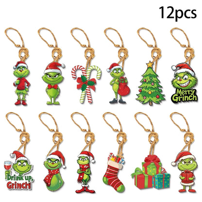 2D Acrylic Paper Christmas Tree Green Monsters Ornaments Cute Green Monsters Christmas Tree Pendants Christmas Cartoon Ornaments