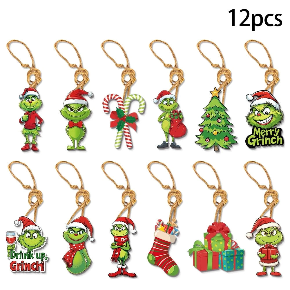 2D Acrylic Paper Christmas Tree Green Monsters Ornaments Cute Green Monsters Christmas Tree Pendants Christmas Cartoon Ornaments