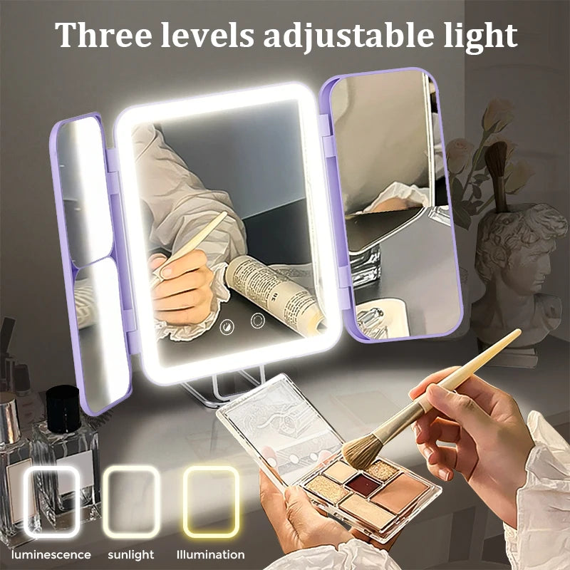 SEJOY Makeup Mirror with Lights, 1X 3X 7X Magnifying Mirror, Touch Control, Trifold Makeup Mirror, Portable LED Makeup Mirror