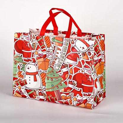 10PC New in Christmas Gift Bags Cartoon Cute Print Santa Elk Snowman Printing Non Woven Foldable Storage Handbag Party Supplies