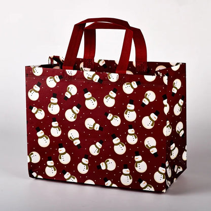 10PC New in Christmas Gift Bags Cartoon Cute Print Santa Elk Snowman Printing Non Woven Foldable Storage Handbag Party Supplies