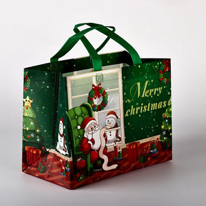 10PC New in Christmas Gift Bags Cartoon Cute Print Santa Elk Snowman Printing Non Woven Foldable Storage Handbag Party Supplies