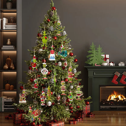 2D Acrylic Paper Christmas Tree Green Monsters Ornaments Cute Green Monsters Christmas Tree Pendants Christmas Cartoon Ornaments