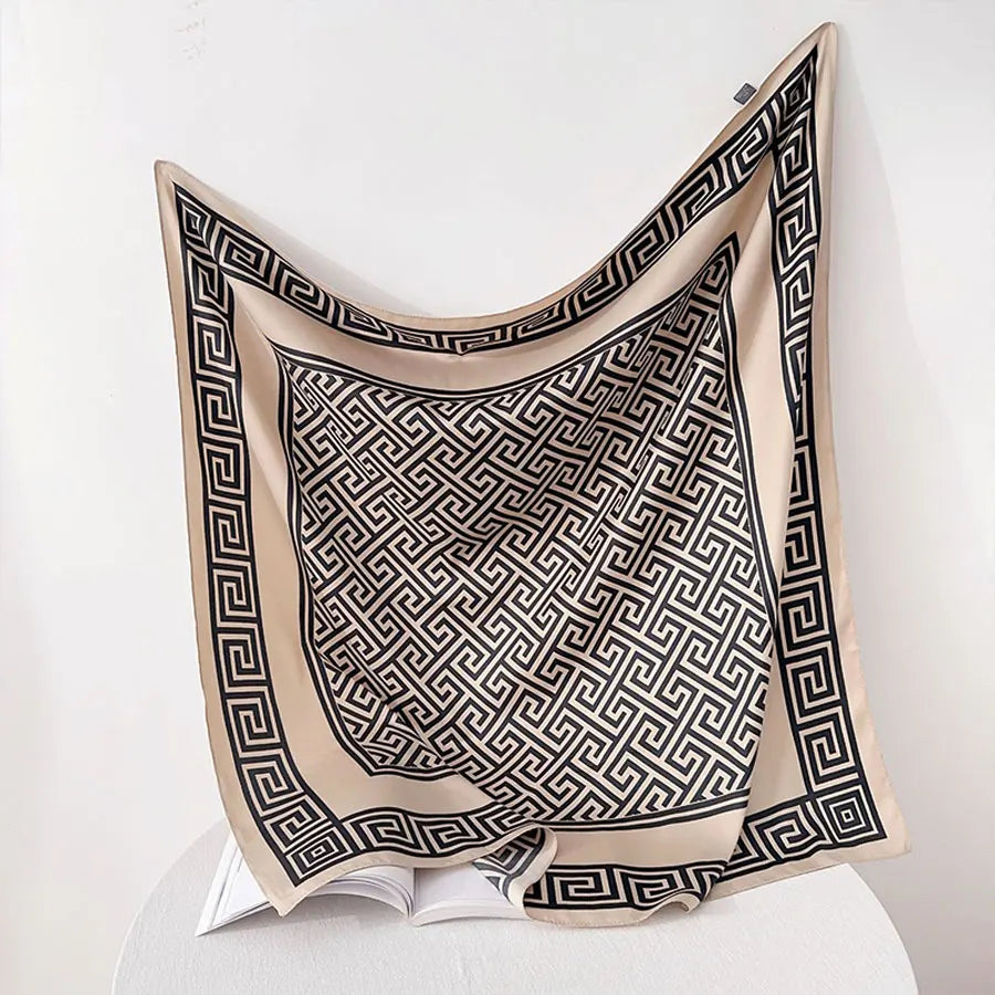 New Fashion Luxury Printing 90*90CM Women Scarf Satin Twill Square Big Shawl Elegant Headscarf Beach Sun Protection Bandana