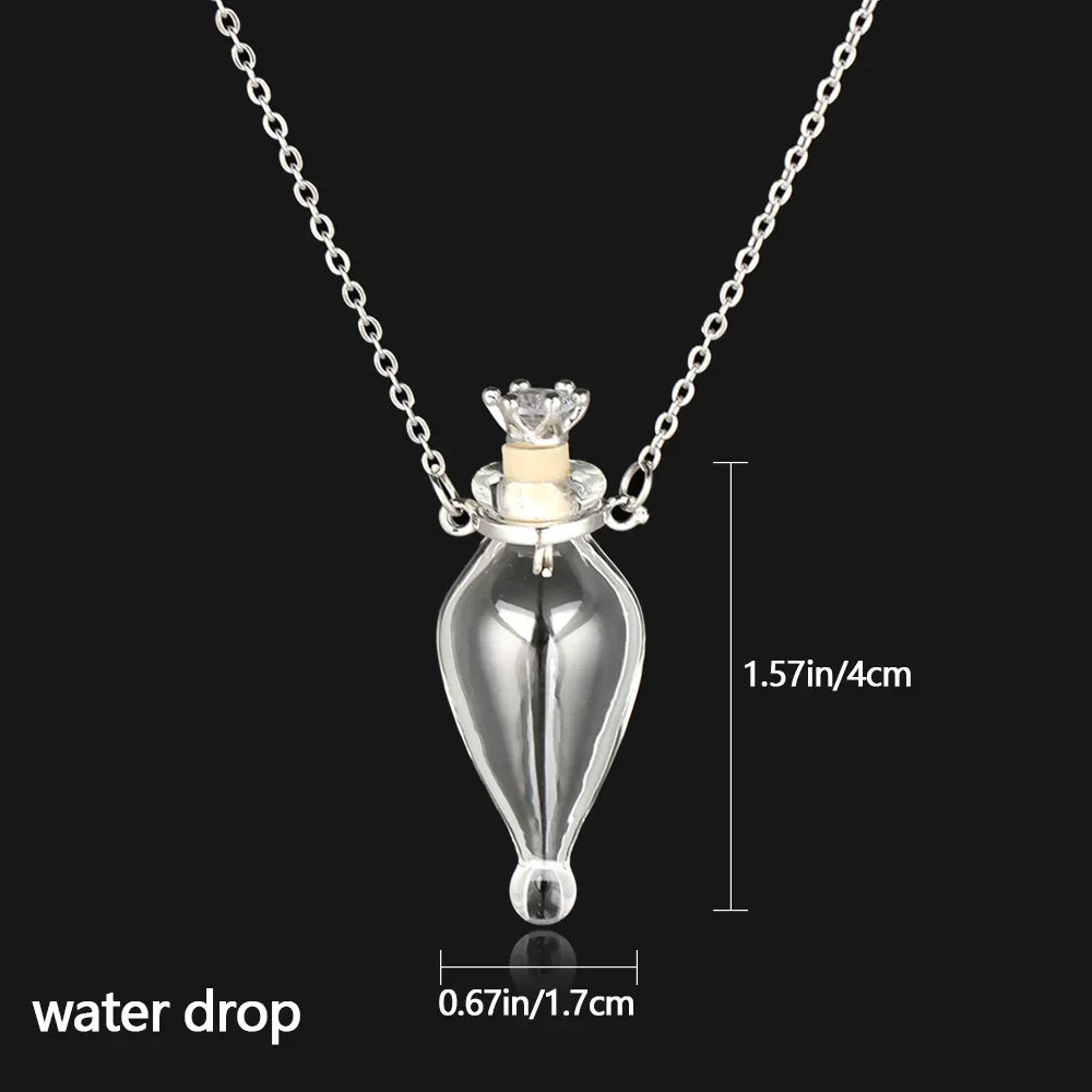 Transparent Glass Vial Necklace Wishing Bottle Dried Flower Pendant Jewellery Openable Screw Cap Steel Chain Charm Perfume Jars