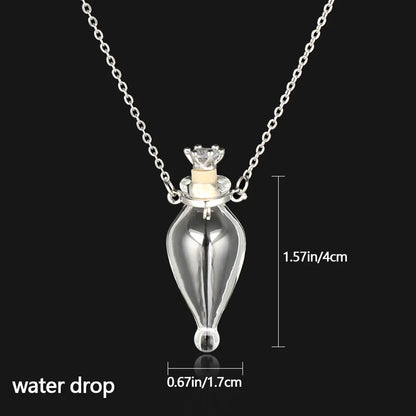 Transparent Glass Vial Necklace Wishing Bottle Dried Flower Pendant Jewellery Openable Screw Cap Steel Chain Charm Perfume Jars
