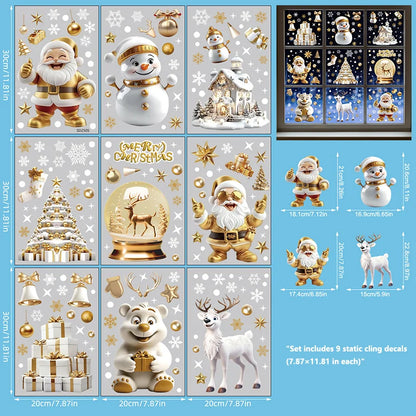Christmas Window Clings Set Santa Cabin Reindeer Snowman Snowflake Gifts Holiday Static Stickers Mall Balcony Shop Decoration