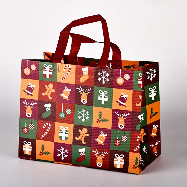 10PC New in Christmas Gift Bags Cartoon Cute Print Santa Elk Snowman Printing Non Woven Foldable Storage Handbag Party Supplies