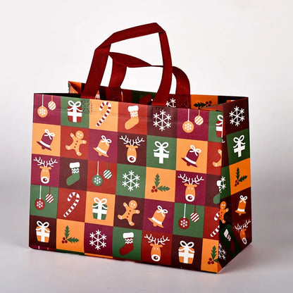 10PC New in Christmas Gift Bags Cartoon Cute Print Santa Elk Snowman Printing Non Woven Foldable Storage Handbag Party Supplies