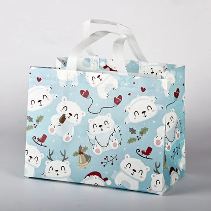 10PC New in Christmas Gift Bags Cartoon Cute Print Santa Elk Snowman Printing Non Woven Foldable Storage Handbag Party Supplies