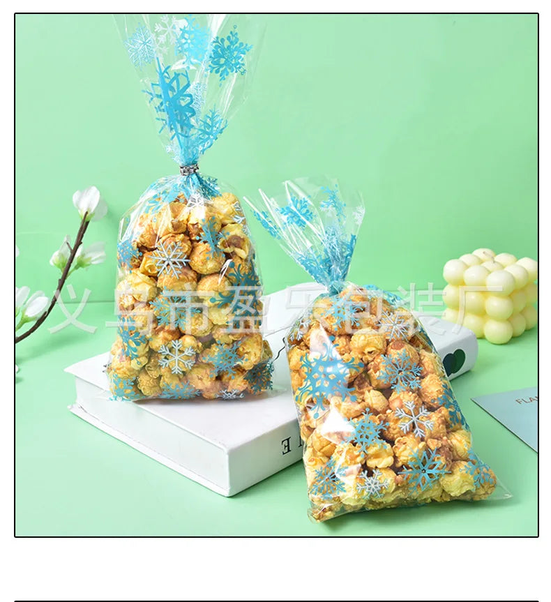10/20/30/40/50/100pcs Christmas Cellophane Bags Snowflake Treat Bag Winter Goodie Bag Blue Plastic Snowflake Bag with Twist Ties