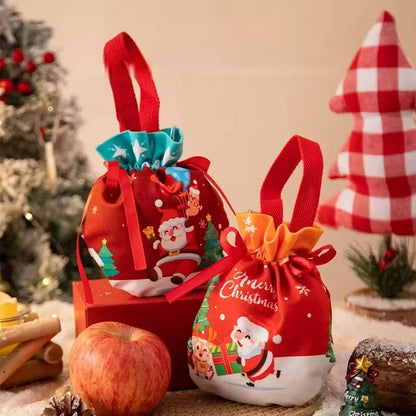 1-5Pcs Christmas Handheld Handle Drawstring Bag New Year Party Holiday Snacks Jewelry Snacks Christmas Eve Apple Storage Bag