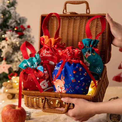 1-5Pcs Christmas Handheld Handle Drawstring Bag New Year Party Holiday Snacks Jewelry Snacks Christmas Eve Apple Storage Bag