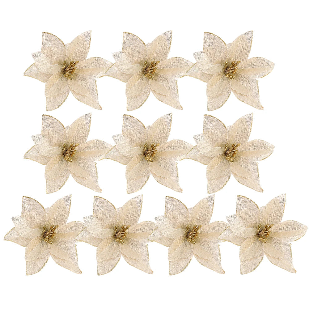 50/10x Large Artificial Sparking Glitter Christmas Flowers DIY Xmas Tree Floral Ornaments Red Poinsettia Flower for Party Decora